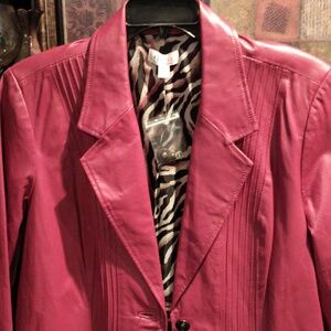 FINAL PRICE NWOT d&co 100% Wine Colored Leather Jacket w Animal Print Lining XL